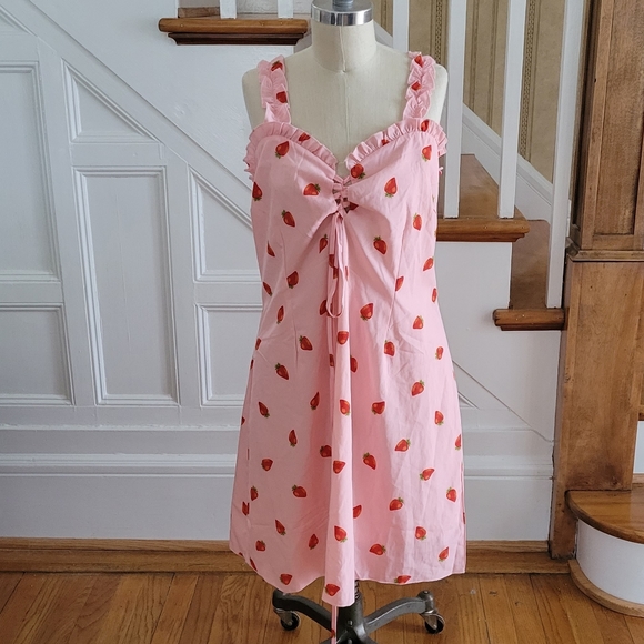 SHEIN Dresses & Skirts - ⭕️SOLD⭕️SHEIN Sleeveless Strawberry Print Dress Pink Plus Size 1XL